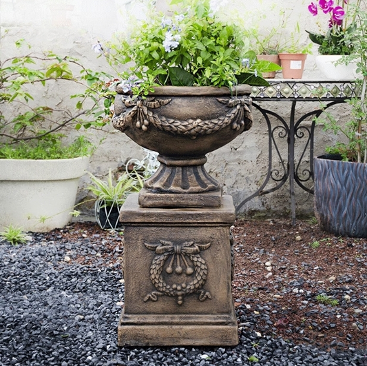 Heritage Iron-Style Floral Urn & Plinth