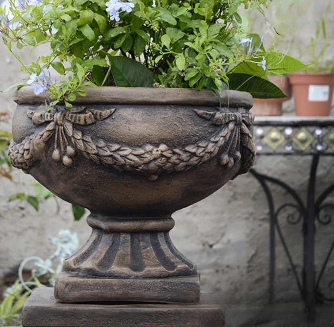 Heritage Iron-Style Floral Urn & Plinth