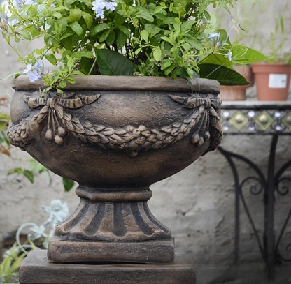 Heritage Iron-Style Floral Urn & Plinth